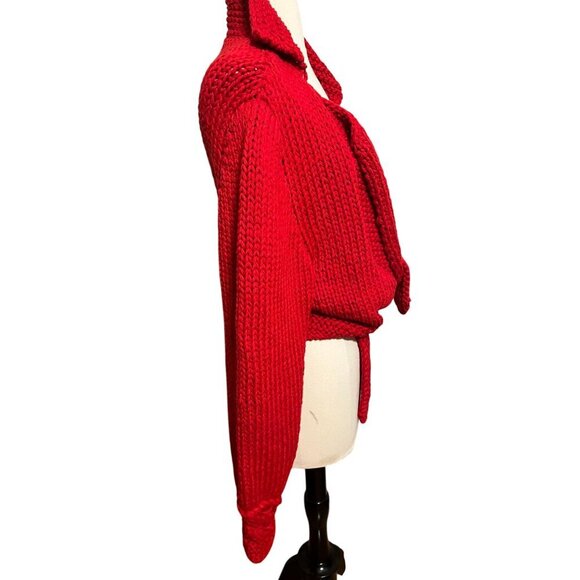 Amano Sweater M Red Hand Knit Cropped Cable Vintage Artsy Festive Luxury Preppy - Picture 15 of 15